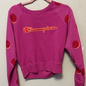 Champion Fuchsia Cropped Sweatshirt with Red Polka Dots